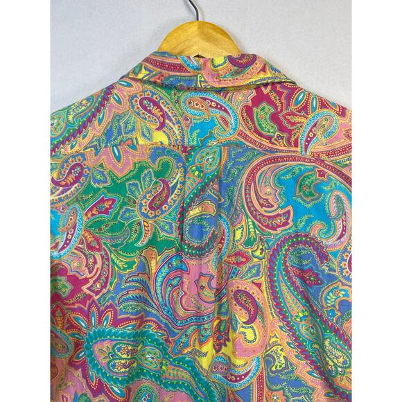 Lauren Ralph Lauren Woman's Colorful Paisley Tunic Button-Down Shirt Boho - Picture 7 of 10